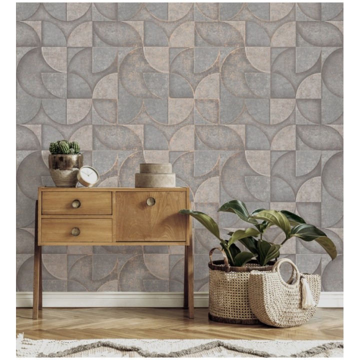 Papel pintado geométrico efecto textura de piedra tonos grises estilo industrial - Tribial 681865