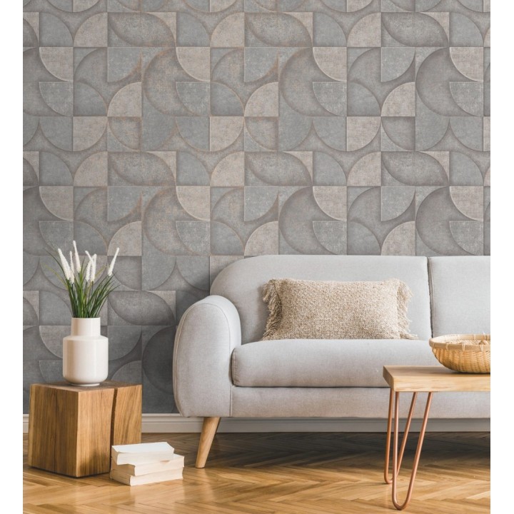 Papel pintado geométrico efecto textura de piedra tonos grises estilo industrial - Tribial 681865