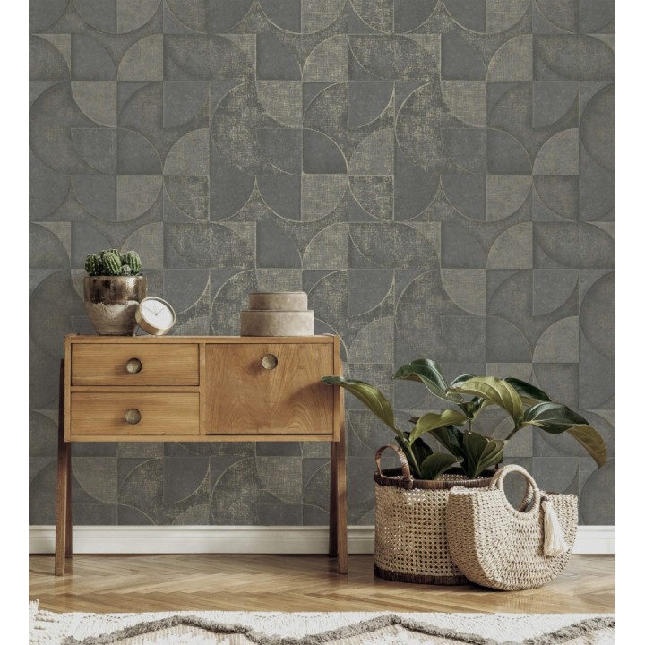 Papel pintado geométrico efecto textura de piedra color bronce estilo industrial - Tribial 681866