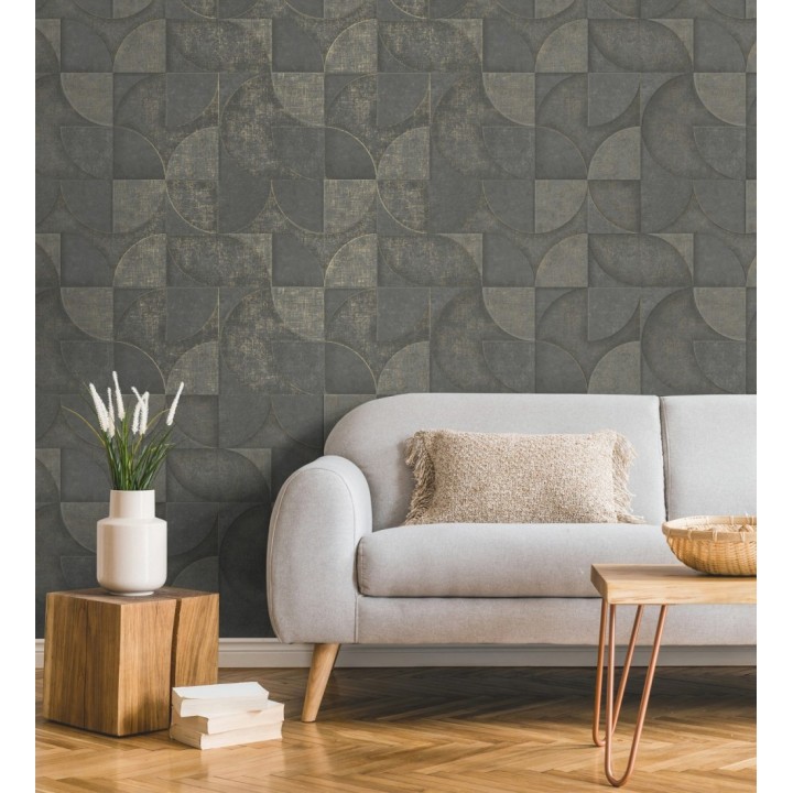 Papel pintado geométrico efecto textura de piedra color bronce estilo industrial - Tribial 681866