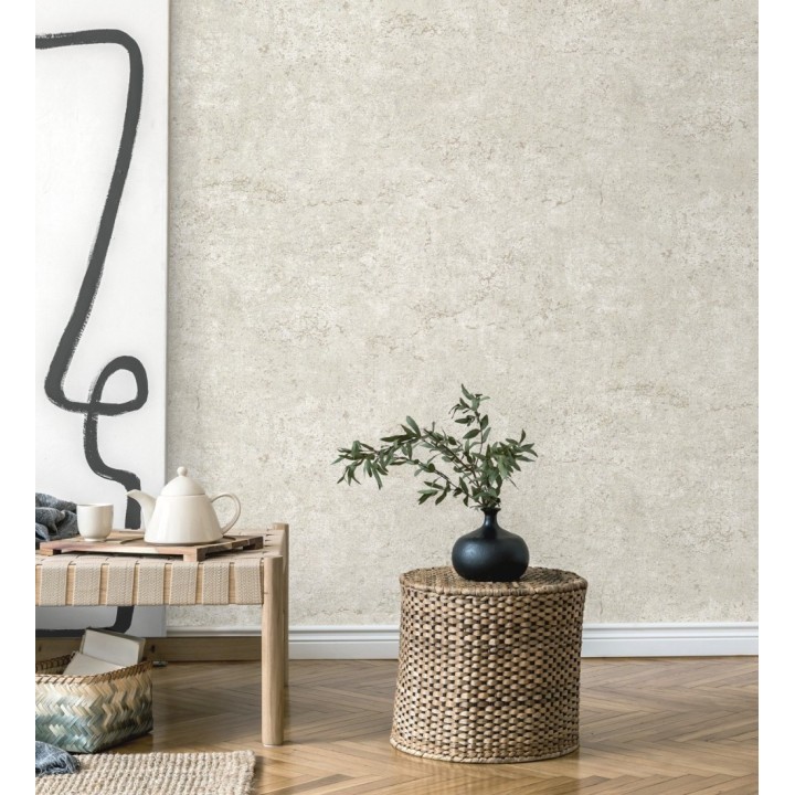 Papel pintado efecto pared de piedra natural blanco hueso - Oni Stone 681867