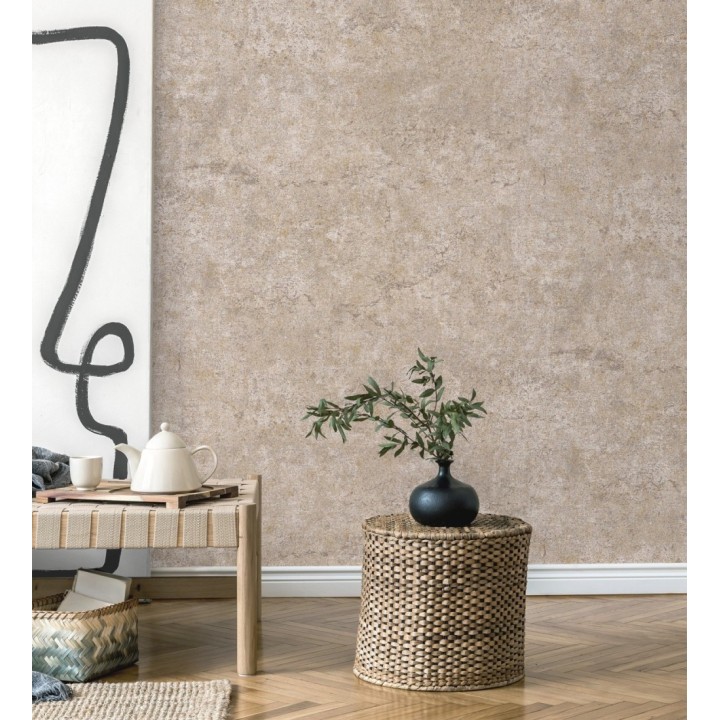 Papel pintado pared de piedra natural texturizado en arena tonos beige - Oni Stone 681868