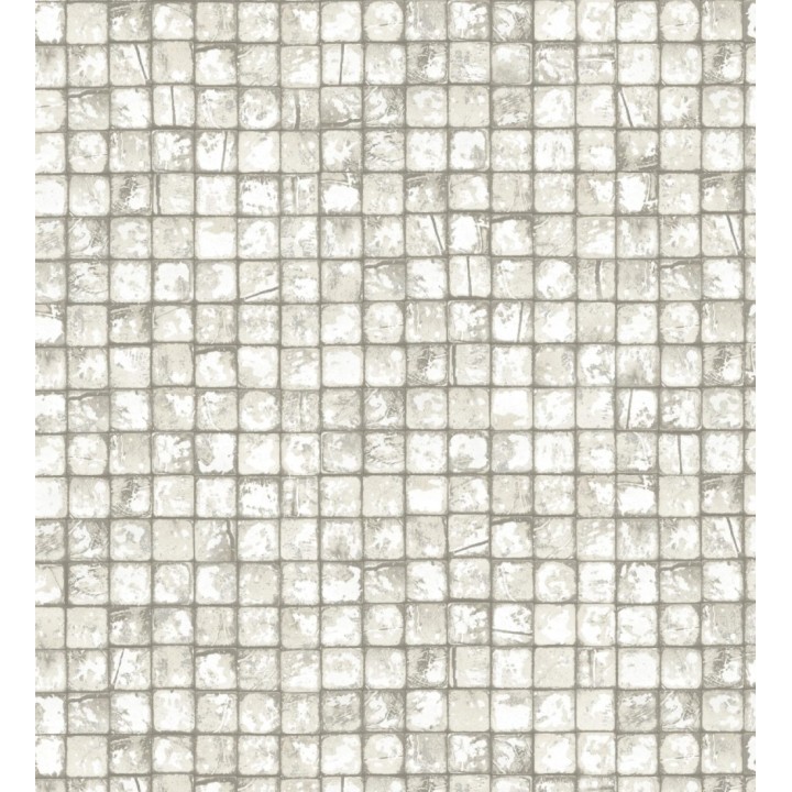 Papel pintado mosaicos de madera natural teñido en blanco roto - Baako 681871