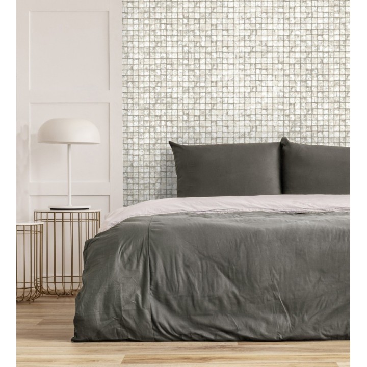 Papel pintado mosaicos de madera natural teñido en blanco roto - Baako 681871
