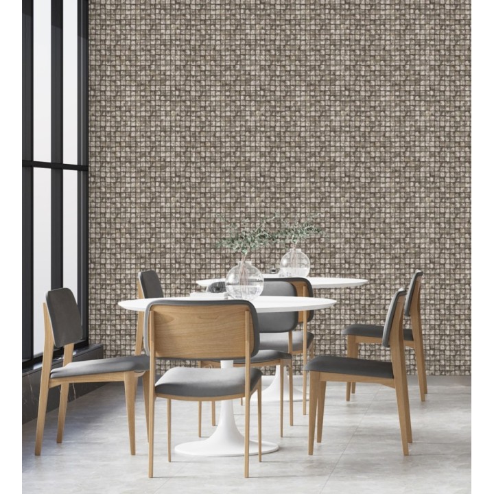 Papel pintado mosaicos de madera natural teñido en color pardo - Baako 681872