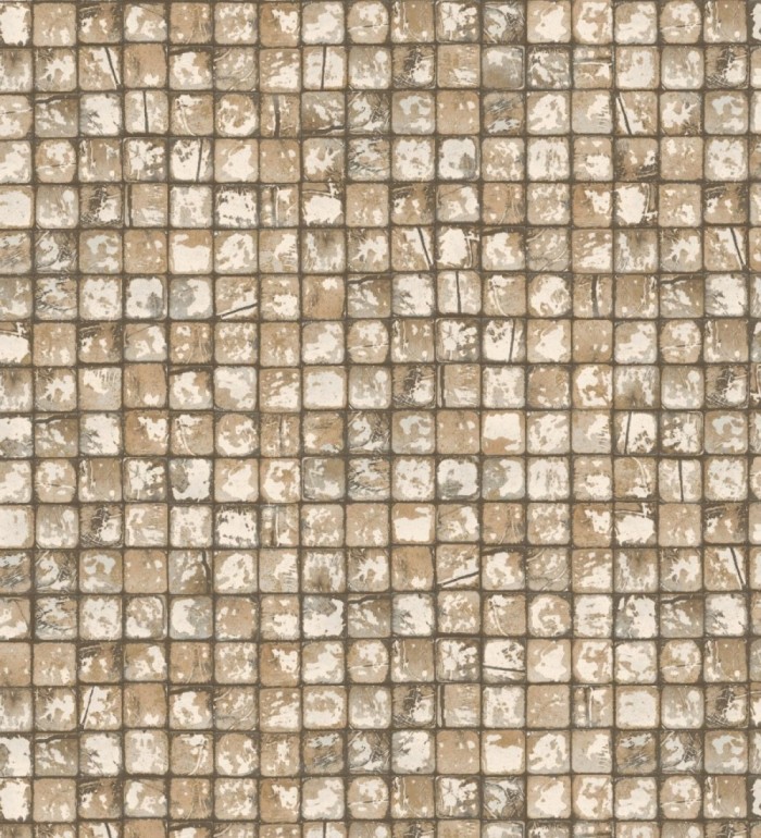 Papel pintado mosaicos de madera natural teñido en color camel - Baako 681873
