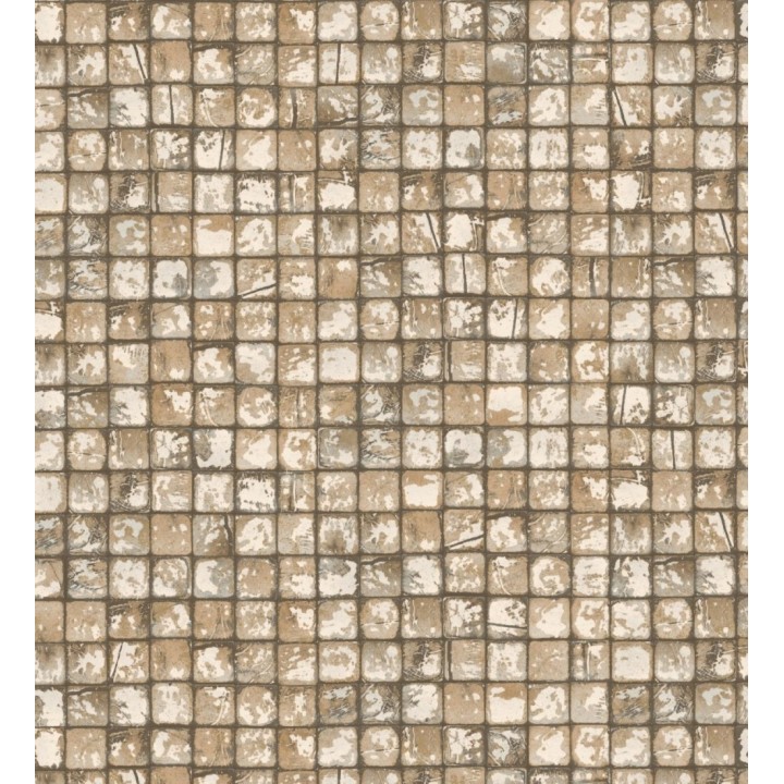 Papel pintado mosaicos de madera natural teñido en color camel - Baako 681873