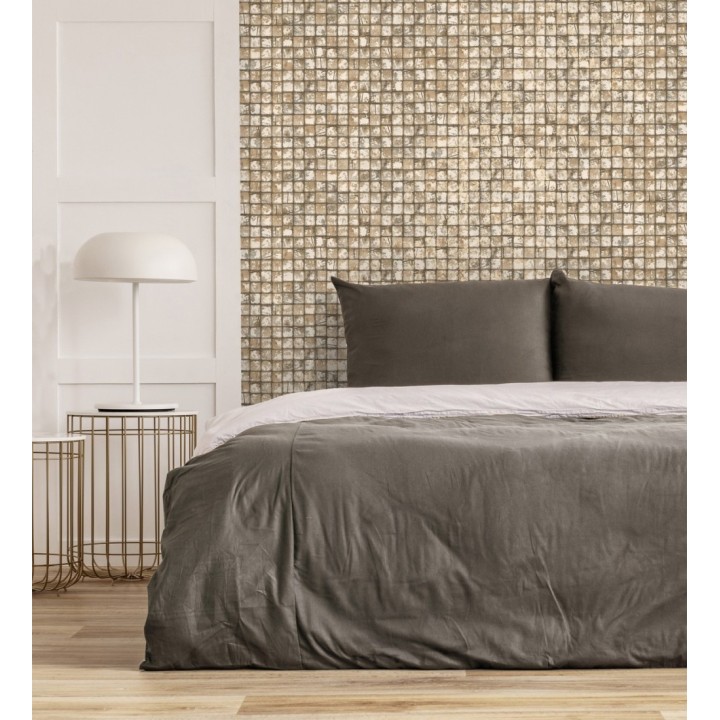Papel pintado mosaicos de madera natural teñido en color camel - Baako 681873