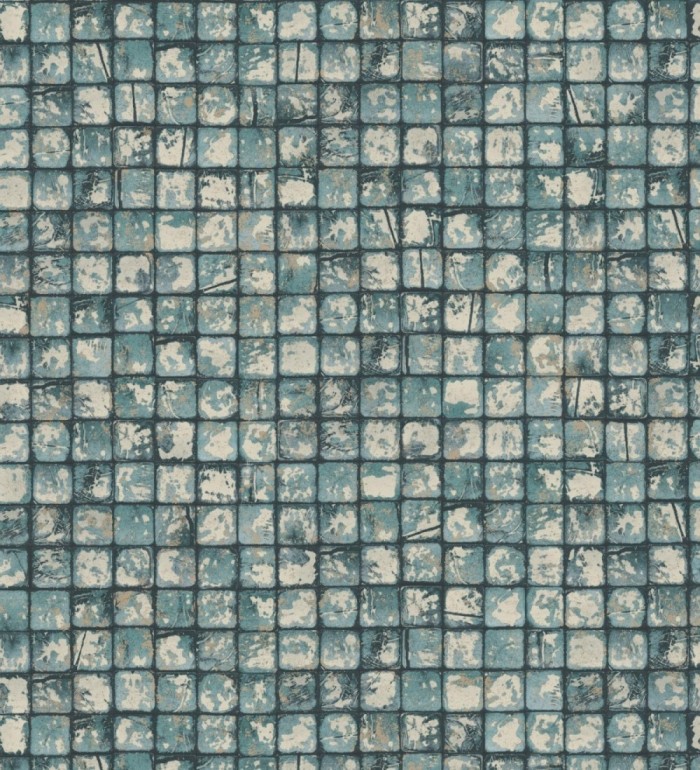 Papel pintado mosaicos de madera natural teñido en turquesa - Baako 681874