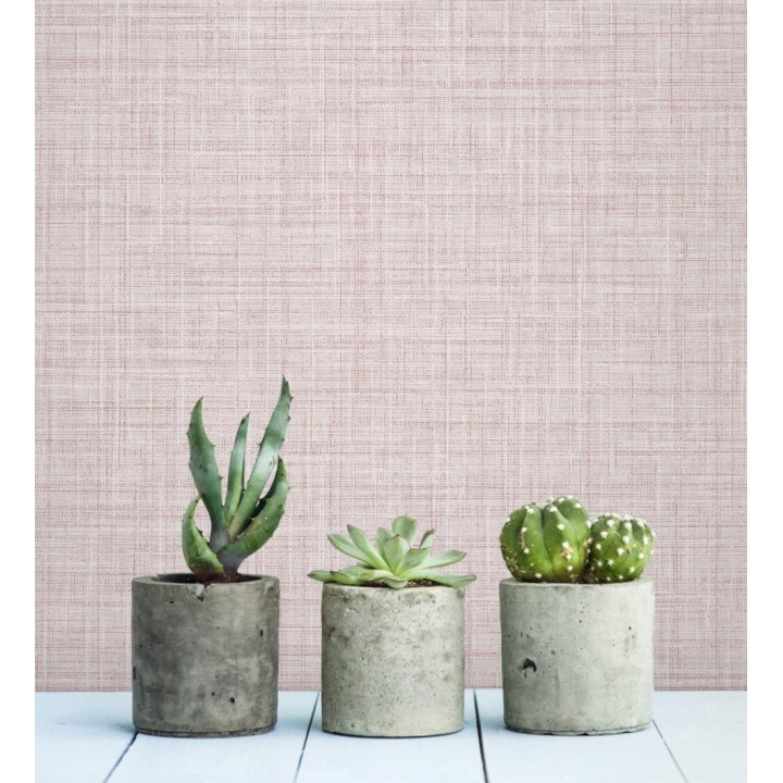 Papel pintado liso imitación lino color rosa pastel - Airam Linen 681876