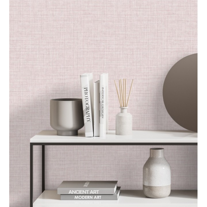 Papel pintado liso imitación lino color rosa pastel - Airam Linen 681876