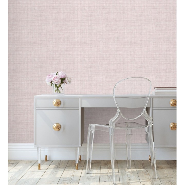 Papel pintado liso imitación lino color rosa pastel - Airam Linen 681876