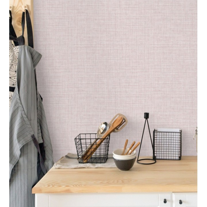 Papel pintado liso imitación lino color rosa pastel - Airam Linen 681876