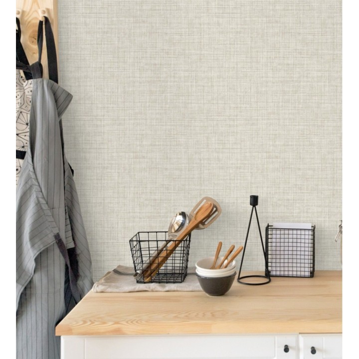 Papel pintado liso imitación lino color natural - Airam Linen 681877