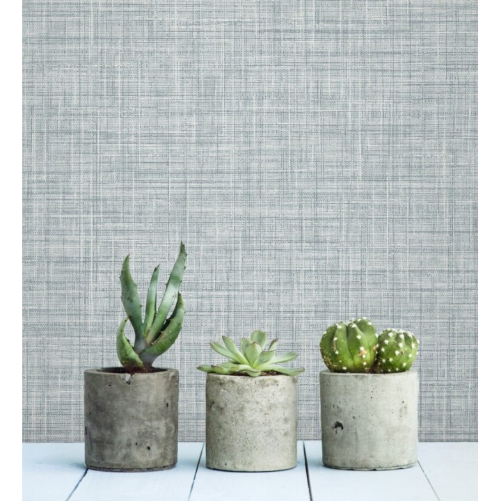 Papel pintado liso imitación lino color azul - Airam Linen 681884