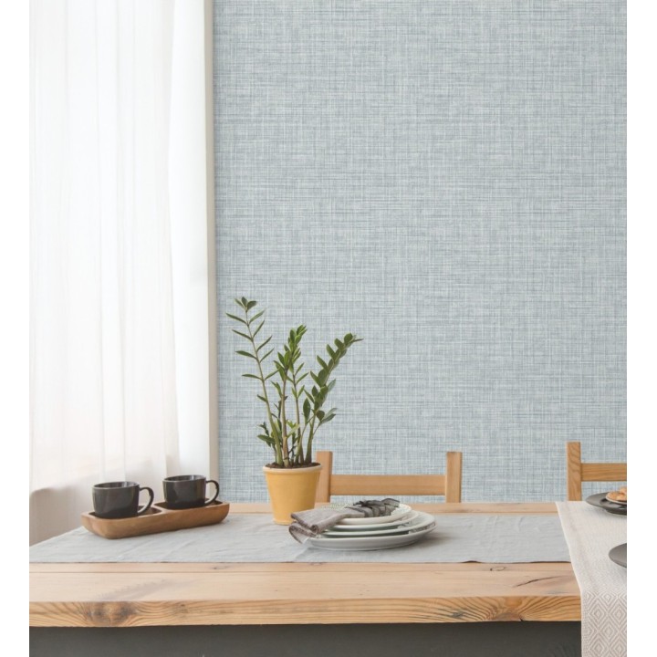 Papel pintado liso imitación lino color azul - Airam Linen 681884