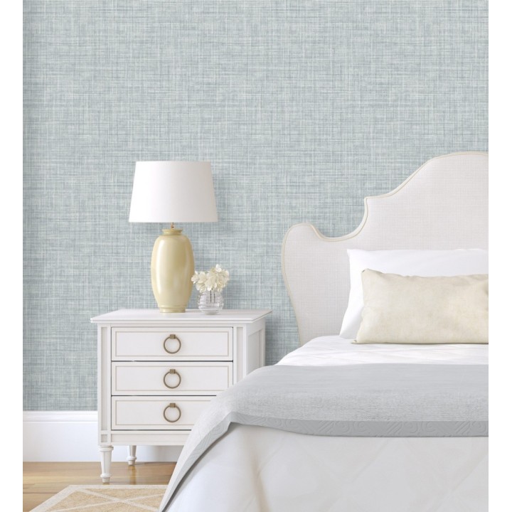 Papel pintado liso imitación lino color azul - Airam Linen 681884