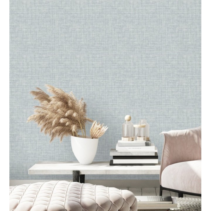 Papel pintado liso imitación lino color azul - Airam Linen 681884