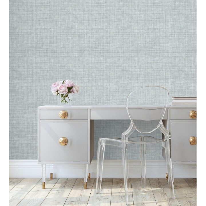 Papel pintado liso imitación lino color azul - Airam Linen 681884