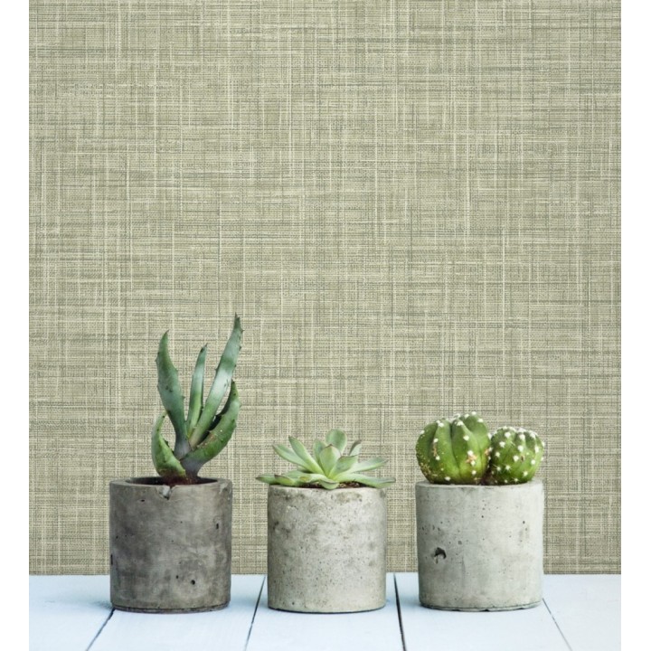 Papel pintado liso imitación lino color verde - Airam Linen 681885