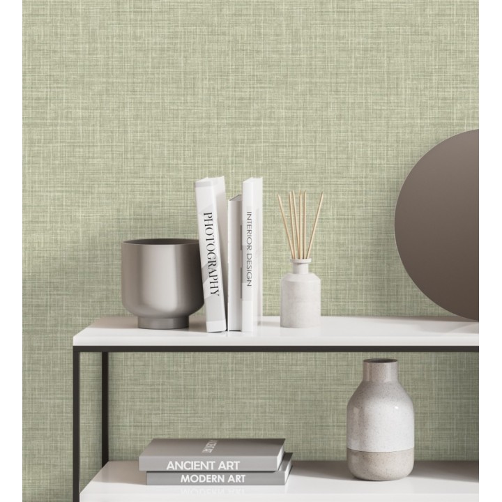 Papel pintado liso imitación lino color verde - Airam Linen 681885