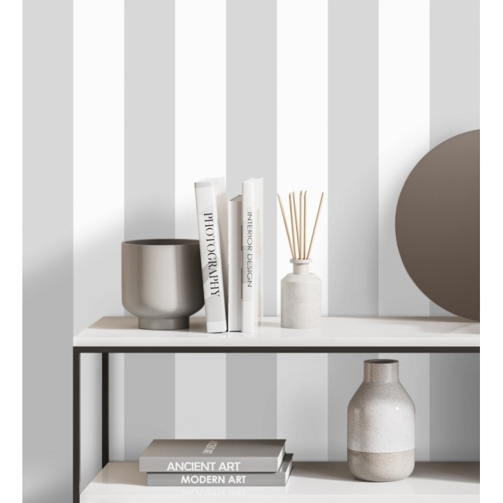 Papel pintado de rayas anchas de 13,25 cm grises y blancas - Allen Stripe 681942