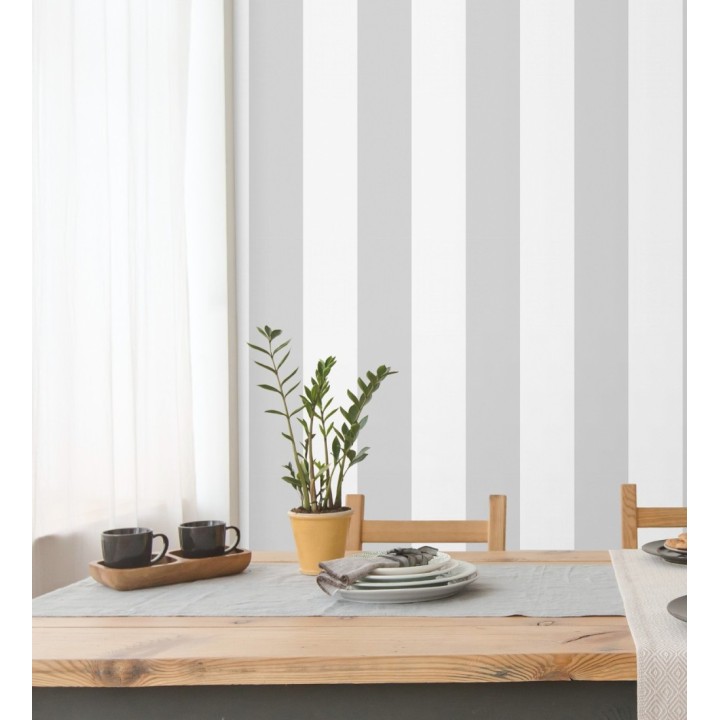 Papel pintado de rayas anchas de 13,25 cm grises y blancas - Allen Stripe 681942