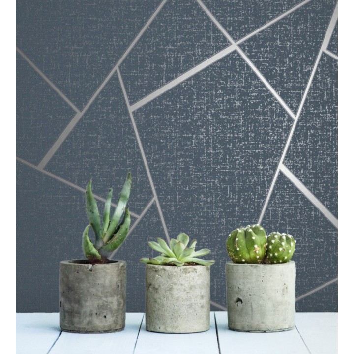 Papel pintado geométrico en relieve con líneas metalizadas estilo Art déco - Harris line 681953