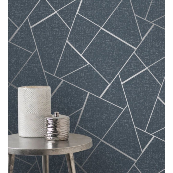 Papel pintado geométrico en relieve con líneas metalizadas estilo Art déco - Harris line 681953