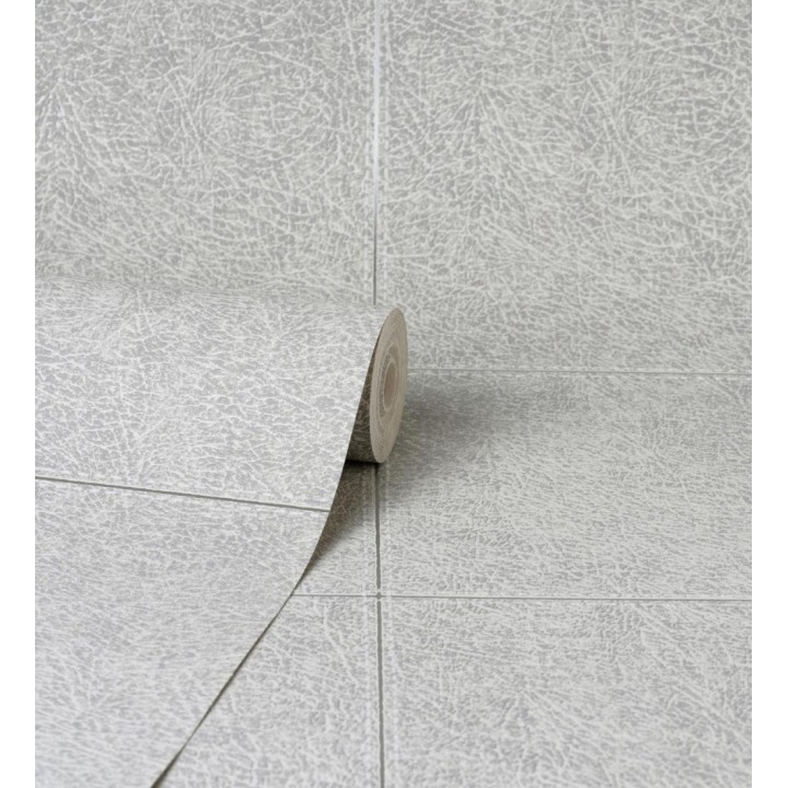Papel pintado cuadros de cuero cosidos en relieve tonos gris perlado - Makeda 681954