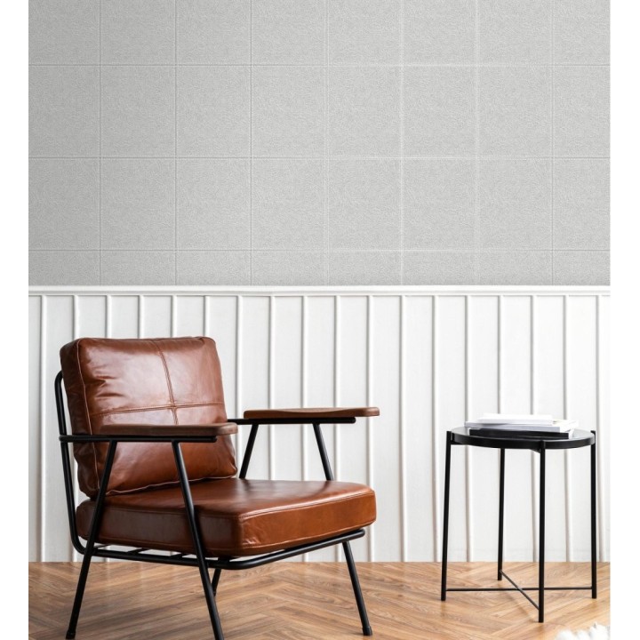 Papel pintado cuadros de cuero cosidos en relieve tonos gris perlado - Makeda 681954