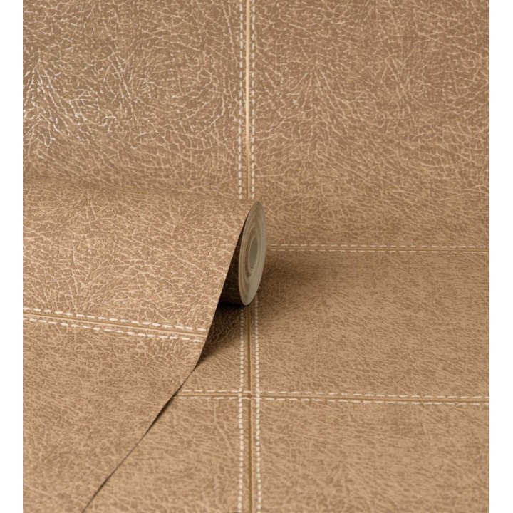 Papel pintado piel cuadros de cuero cosidos en relieve tonos tierra - Makeda 681955