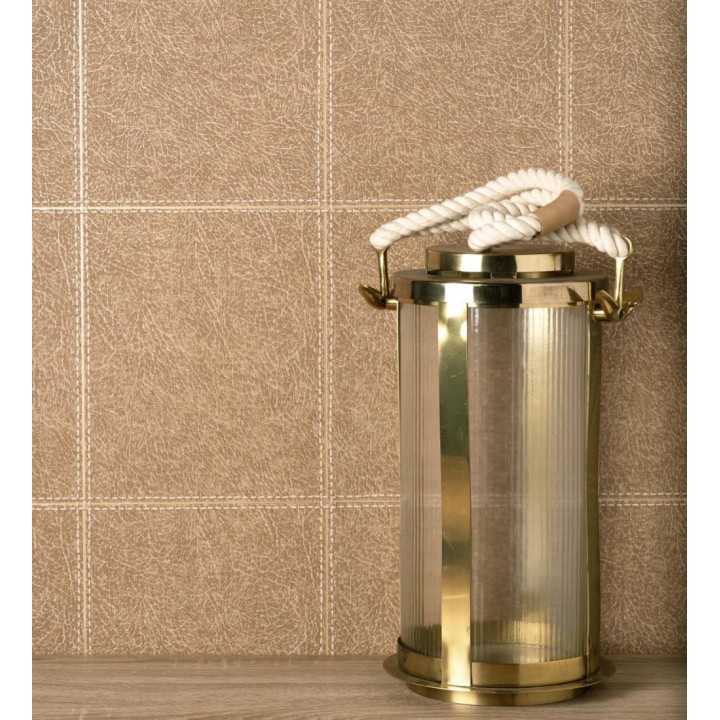 Papel pintado piel cuadros de cuero cosidos en relieve tonos tierra - Makeda 681955