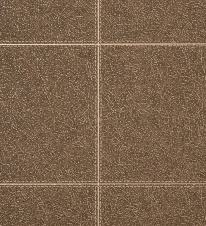 Papel pintado piel cuadros de cuero cosidos en relieve tonos marrón pardo - Makeda 681956