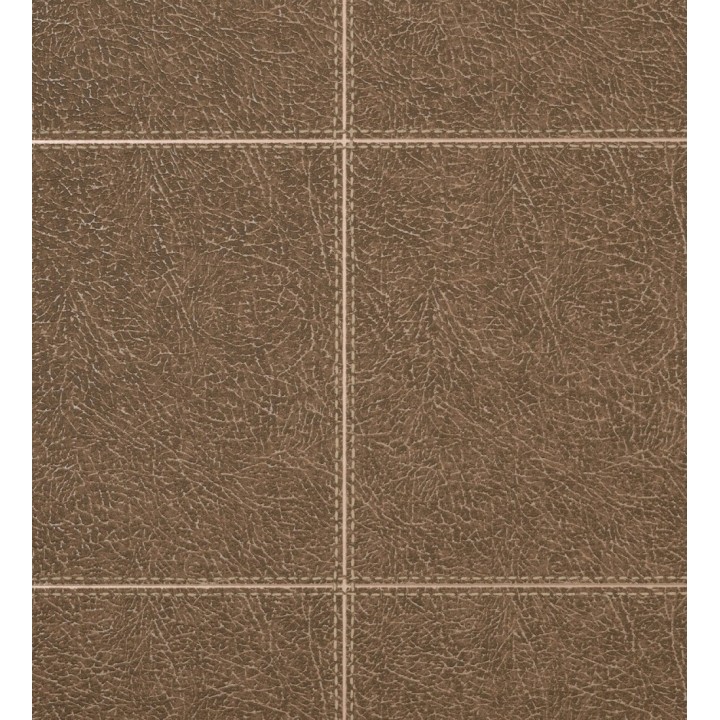 Papel pintado piel cuadros de cuero cosidos en relieve tonos marrón pardo - Makeda 681956