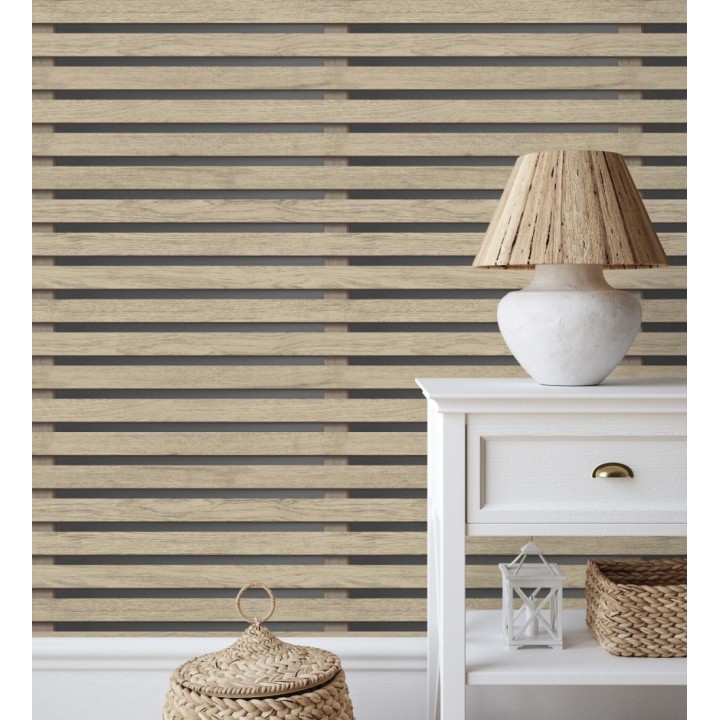 Papel pintado listones de madera natural en paneles fondo oscuro - Thabo 681958