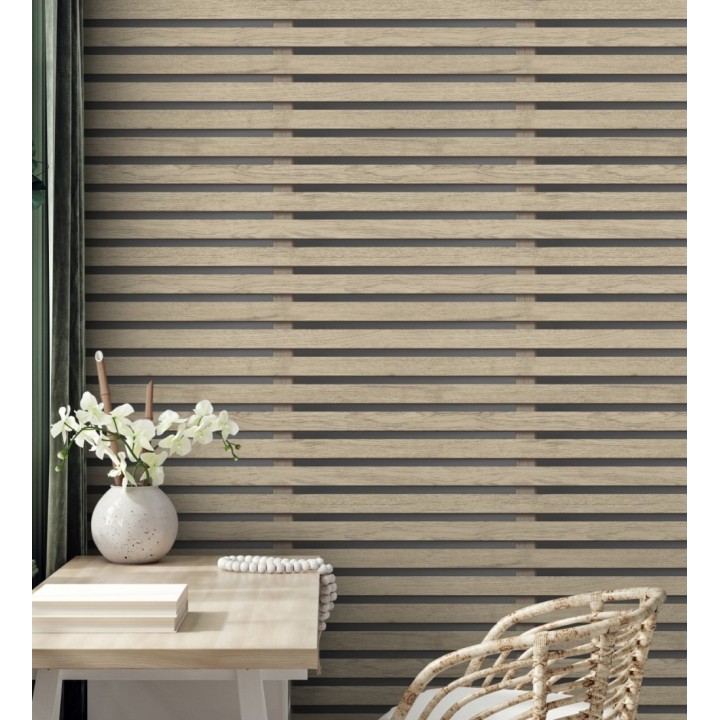 Papel pintado listones de madera natural en paneles fondo oscuro - Thabo 681958