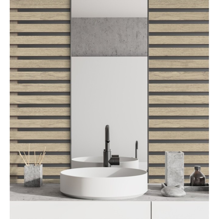 Papel pintado listones de madera natural en paneles fondo oscuro - Thabo 681958
