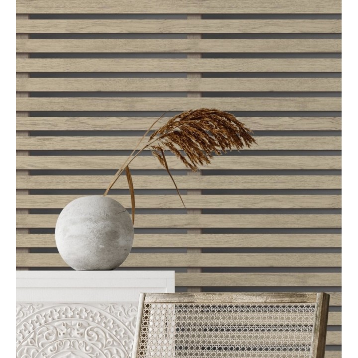 Papel pintado listones de madera natural en paneles fondo oscuro - Thabo 681958