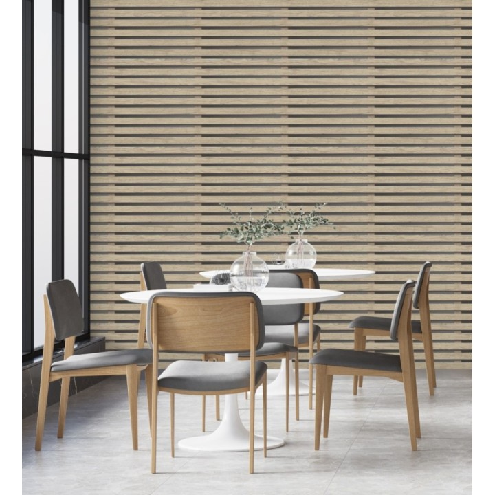 Papel pintado listones de madera natural en paneles fondo oscuro - Thabo 681958