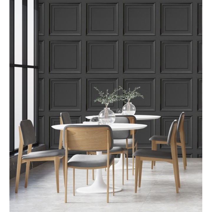 Papel pintado friso cuarterones de madera negra - Everton 681960