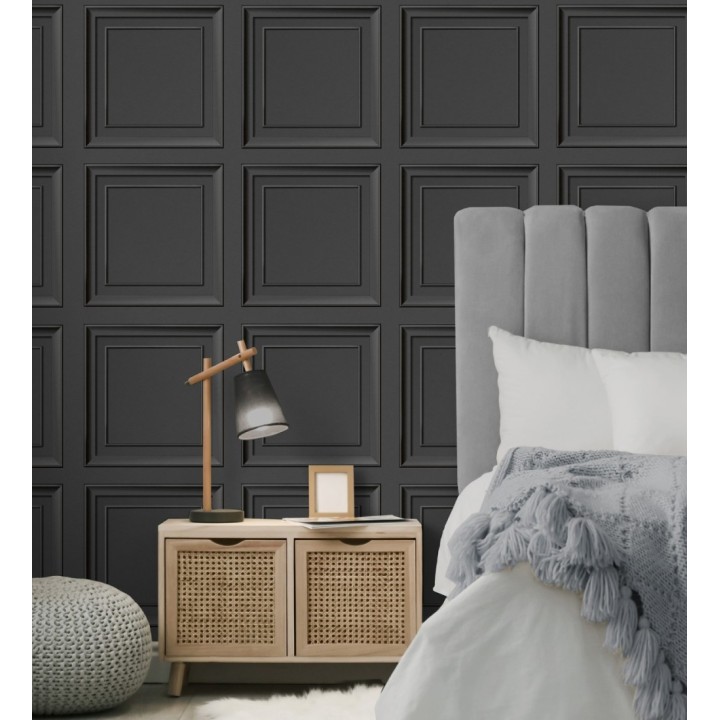 Papel pintado friso cuarterones de madera negra - Everton 681960