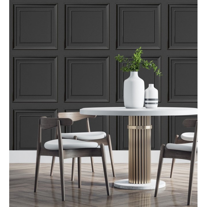 Papel pintado friso cuarterones de madera negra - Everton 681960