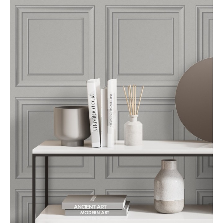 Papel pintado friso cuarterones de madera gris claro - Everton 681961