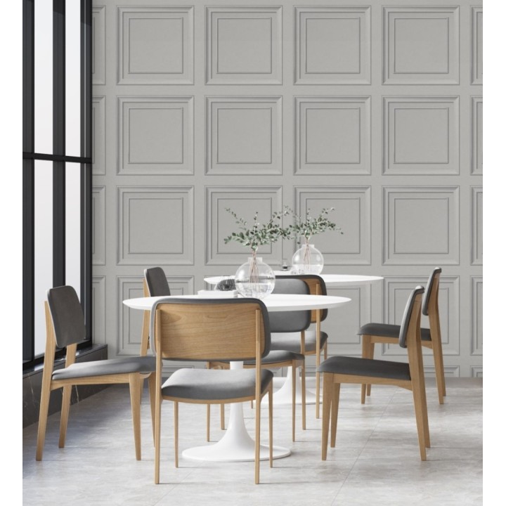 Papel pintado friso cuarterones de madera gris claro - Everton 681961