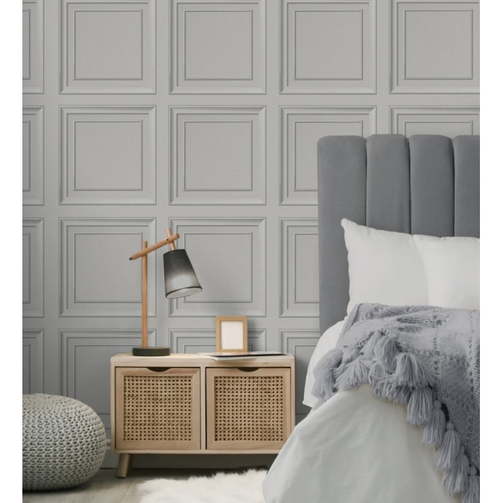 Papel pintado friso cuarterones de madera gris claro - Everton 681961