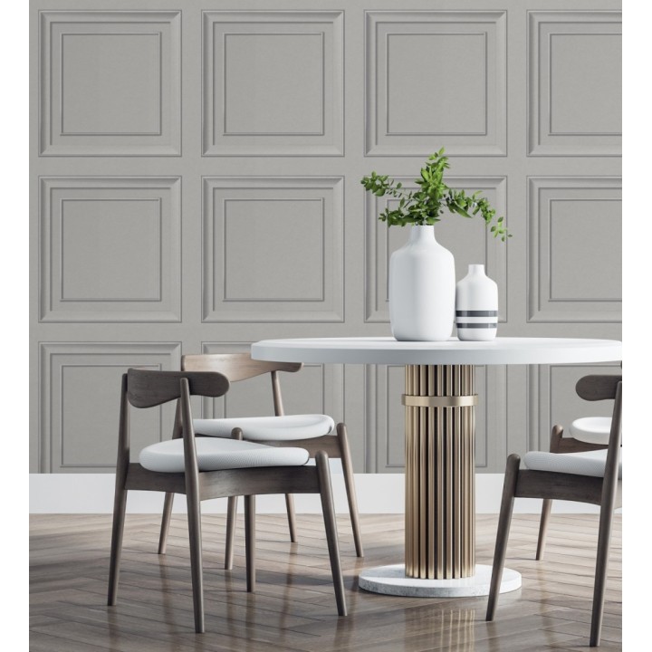 Papel pintado friso cuarterones de madera gris claro - Everton 681961