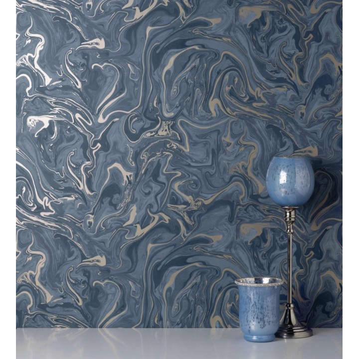 Papel pintado efecto mineral piedra de ágata azul - Mirko 681962