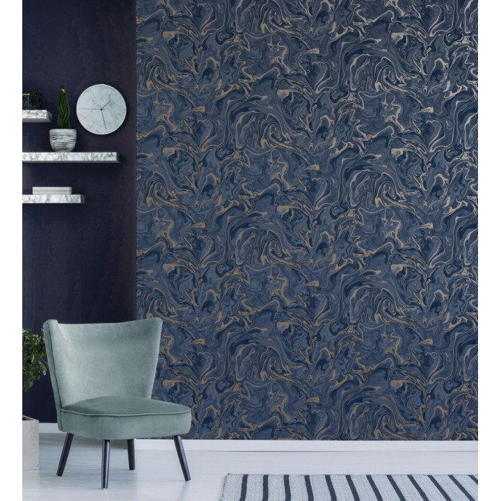 Papel pintado efecto mineral piedra de ágata azul - Mirko 681962