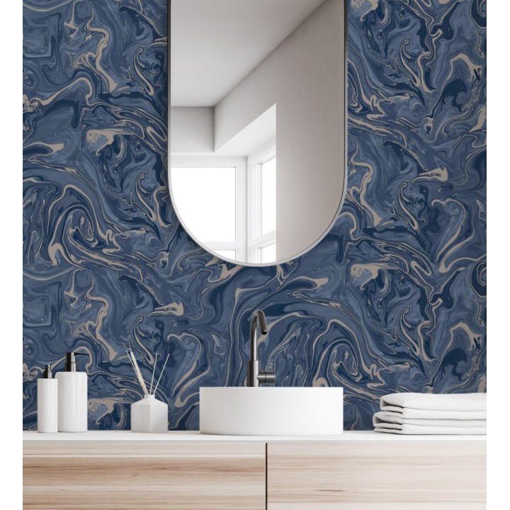 Papel pintado efecto mineral piedra de ágata azul - Mirko 681962